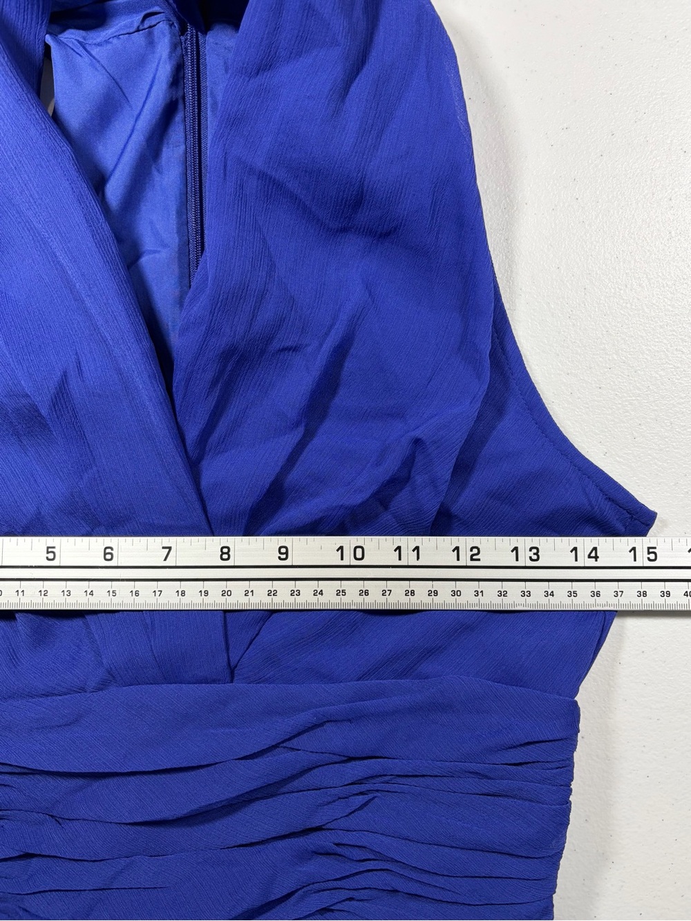 Royal Blue Sleeveless V-Neck Ruched Waist Mini Dress (2) - Picture 7 of 10